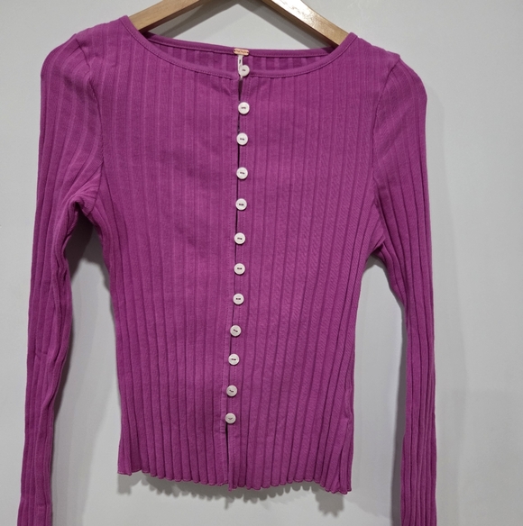 Free People Tilly Long Sleeve Button-Up Ribbed Cardigan Top Size S - Picture 2 of 10